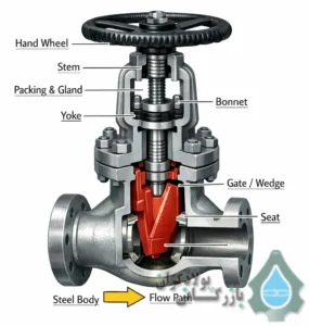 اجزا و ساختار شیر فلکه کشویی فولادی کلاس 150